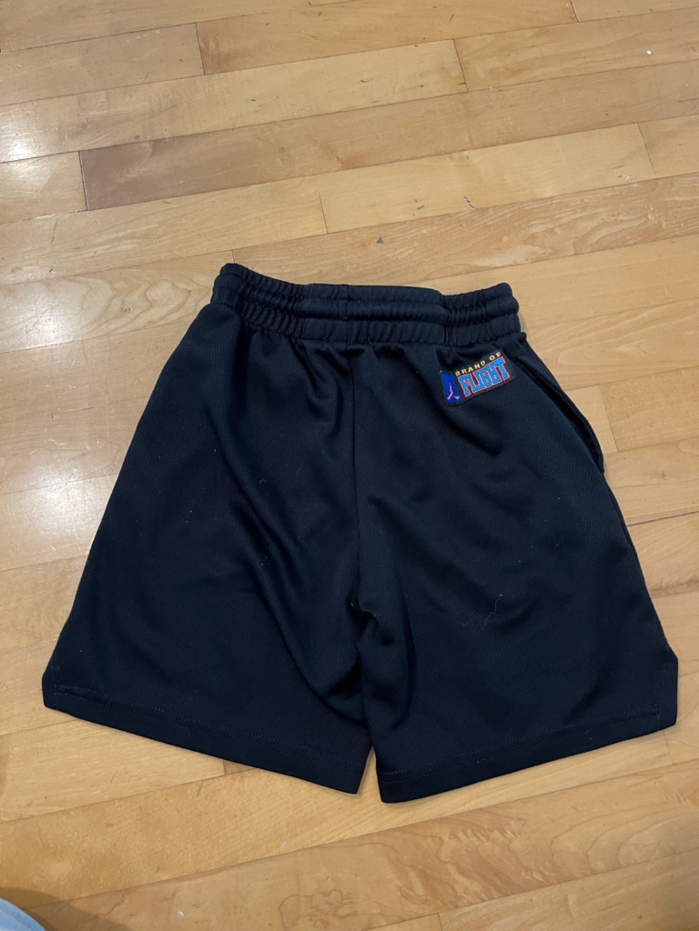 Jordan Black Shorts with Orange & Blue Lettering and Flame Basketball Patch - Picture 2 of 4
